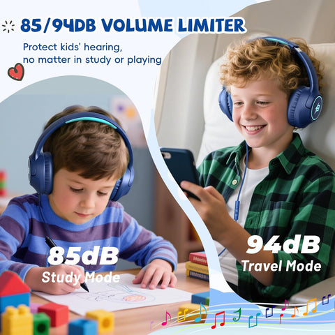Kids Headphones Wired for School, 3.5mm Safe Volume Limited with Mic, Navy