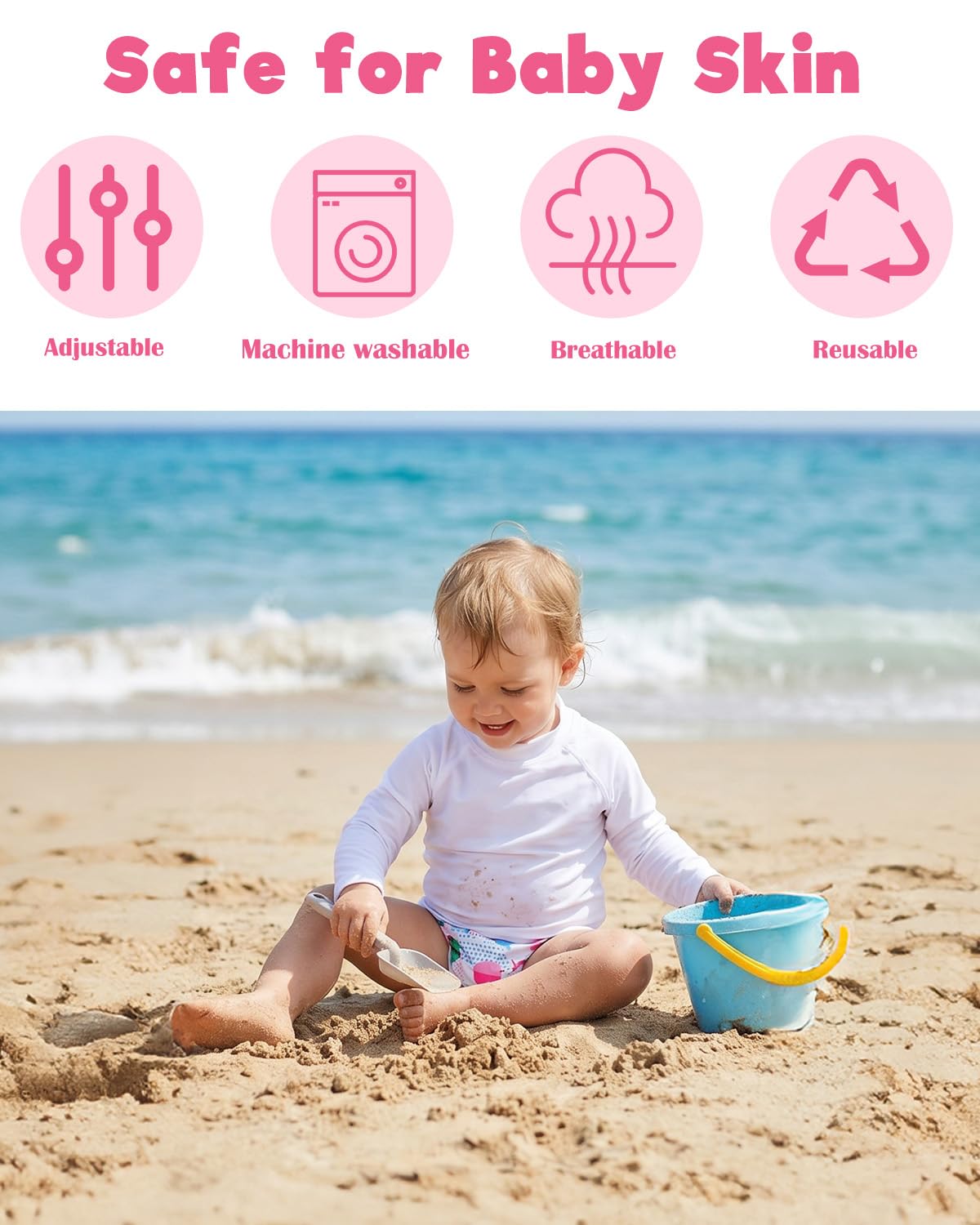 ALVABABY Swim Diapers 2pcs Reusable Baby Girl Swim Diaper 0-8 Months Adjustable Snap Washable Infant Toddler Swimming Diaper for Pool Beach & Swim Lessons-Waterproof PUL Leak-Proof UPF 30+ Small Size