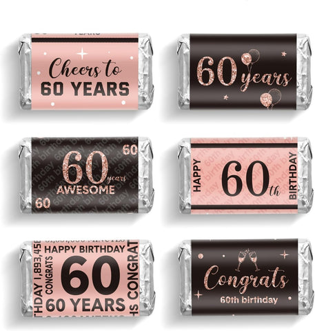 Tenare 90 Pcs 60th Birthday Candy Wrappers, Pink Stickers
