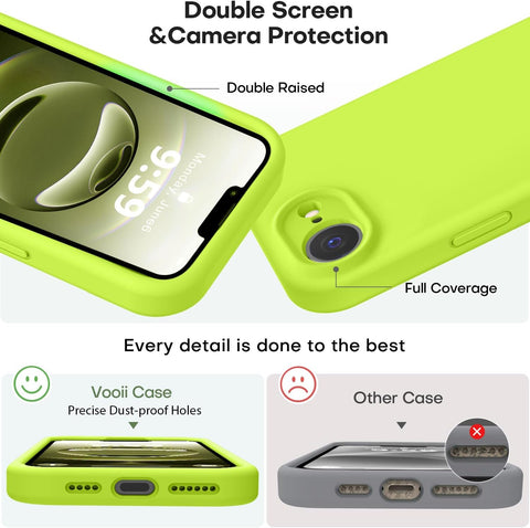 Vooii Compatible with iPhone 17e Case and for iPhone 16e Case, Liquid Silicone Upgrade [Camera Protection] [Anti-Scratch Microfiber Lining] Shockproof Phone Case for iPhone 17e/16e - Fluorescent Green
