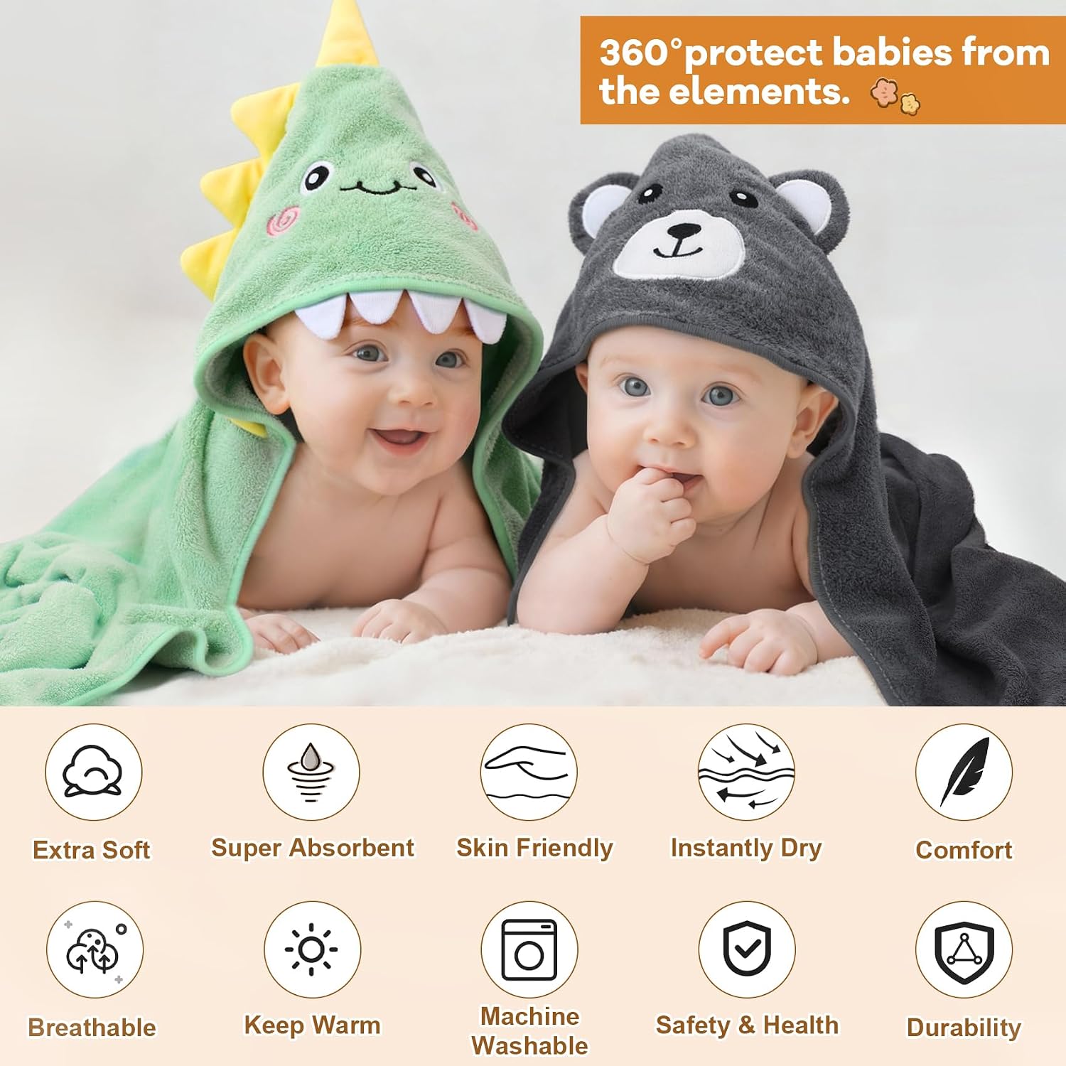 12 PCS Baby Bath Towels Set, Baby Towels for Newborn Bath Essentials