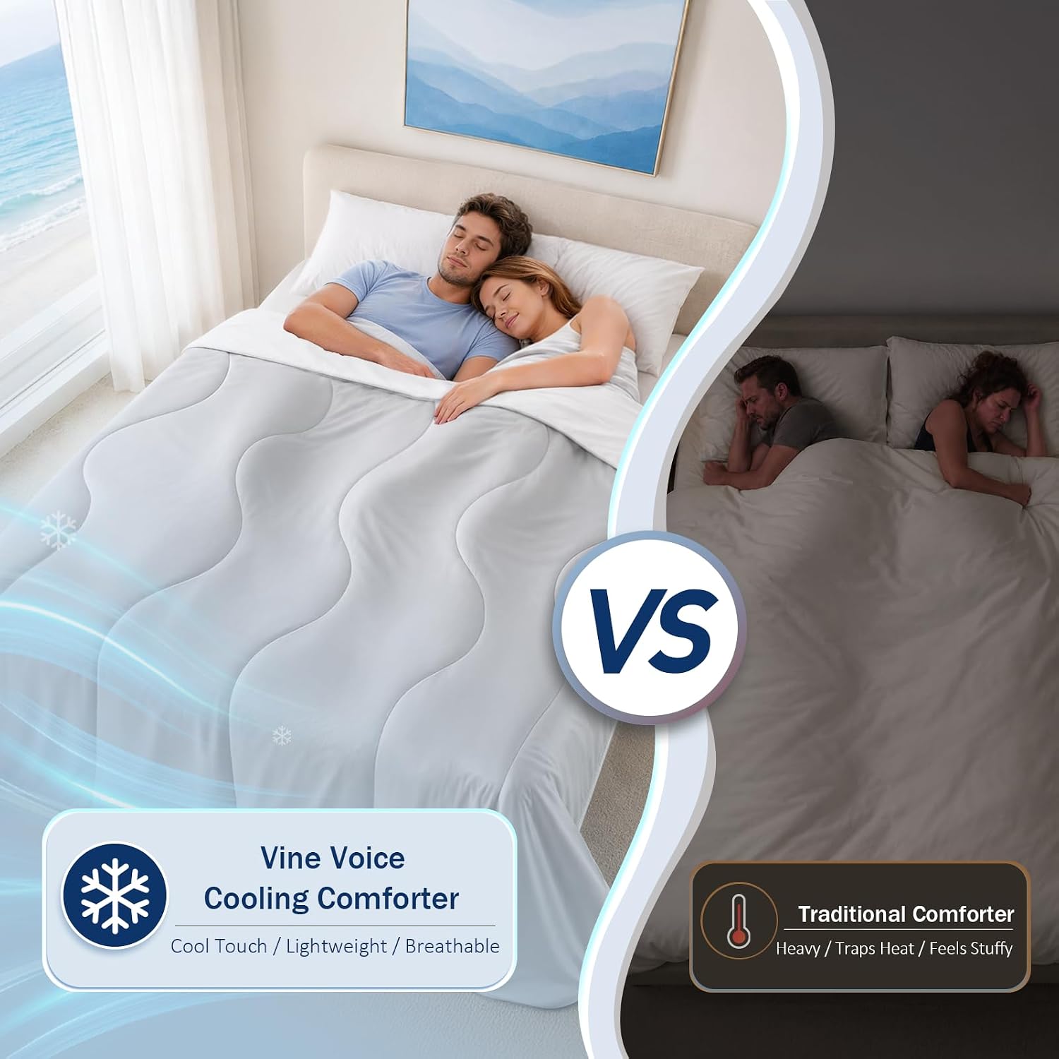 Cooling Comforter for Hot Sleepers, Twin 68x90, Silver Gray