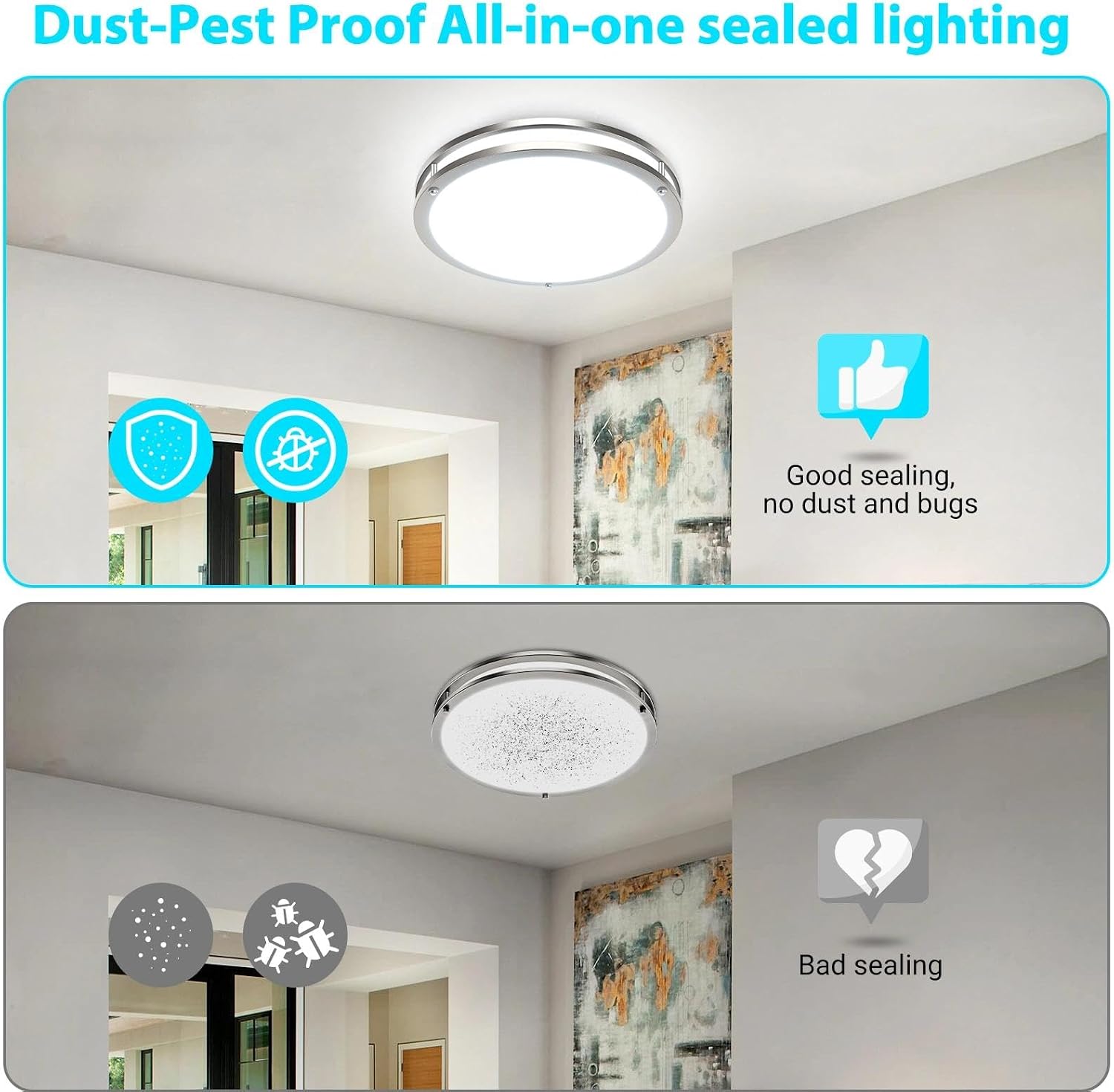 libtit 16Inch Flush Mount Ceiling Lights, 36W Dimmable LED Ceiling Light 3000K-6500K Adjustable, Large & Bright Brushed Nickel Light Fixture for Bedroom Kitchen Bathroom Living Room-1Pack