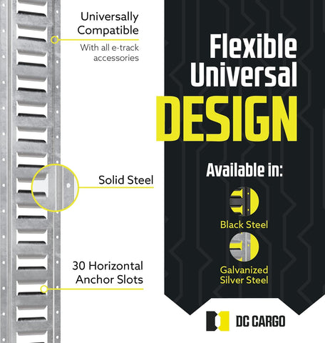 DC Cargo Mall E Track Tie Down Rail Kit 2' (4 Pack) for Garages, Vans, Trailers, Motorcycle Tie Downs, ATV Mountings – Galvanized Steel - Secure Cargo & Heavy Loads Up to 2,000 lbs
