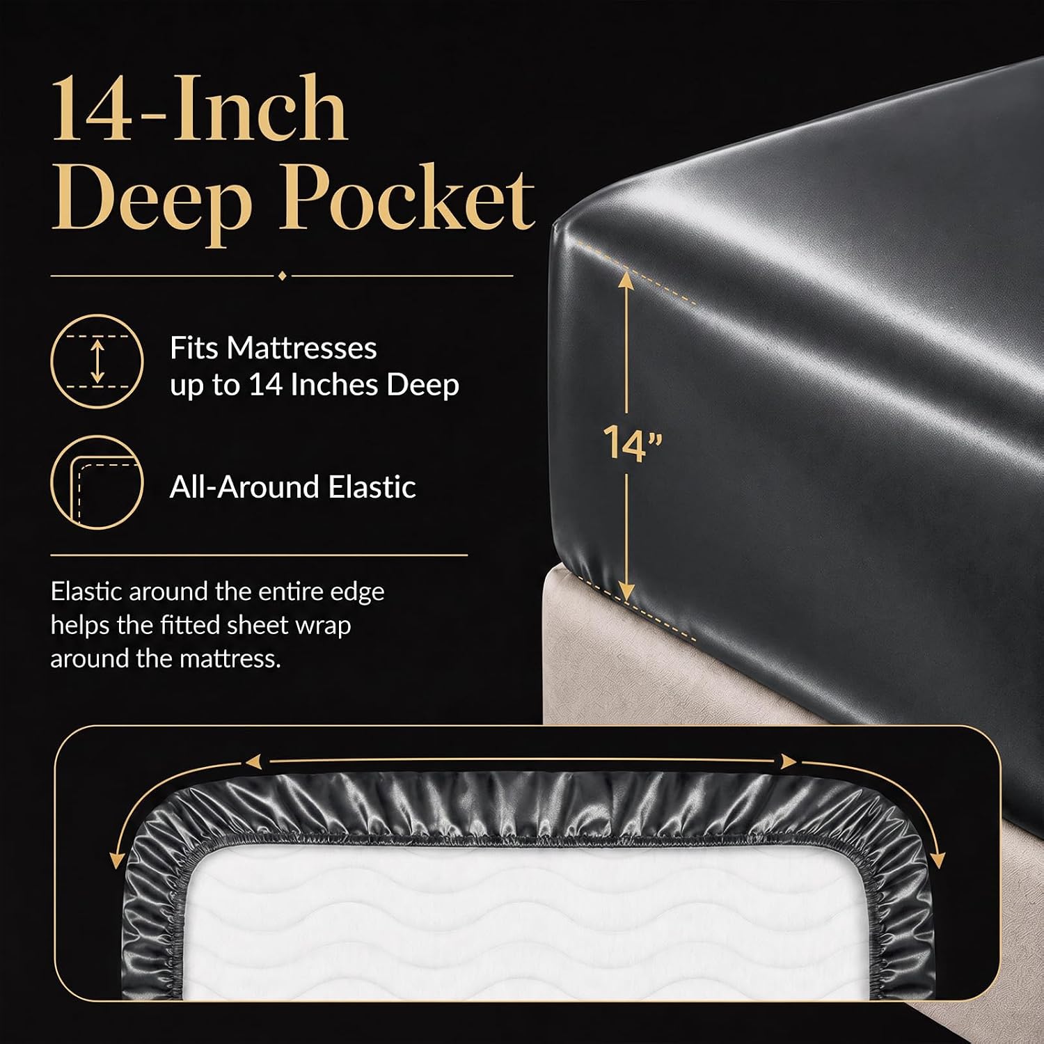 CozyLux Queen Satin Sheets, Fits Mattresses up to 14 Inches, 4-Piece