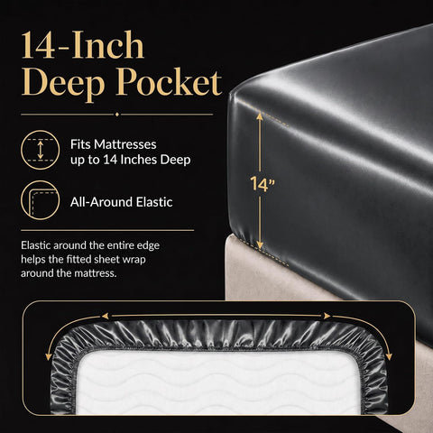 CozyLux Queen Satin Sheets, Fits Mattresses up to 14 Inches, 4-Piece