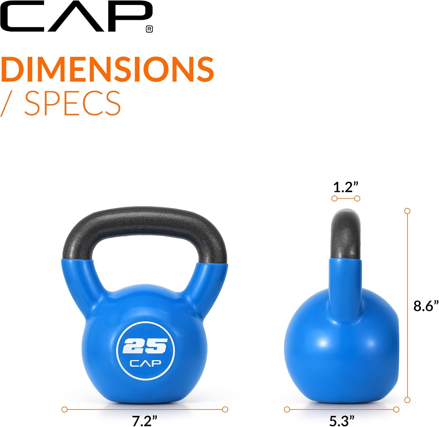 CAP Vinyl Coated Cast Iron Kettlebell, 10-50 LB Home Gym Weight
