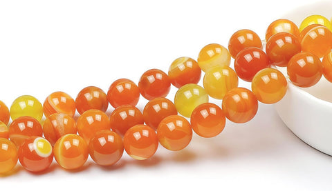 MJDCB Natural Stone Beads Orange Stripe Agate Round Loose Beads for Jewelry Making DIY Bracelet Necklace (6mm)