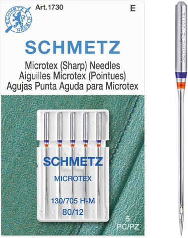 SCHMETZ Microtex Sharp Sewing Machine Needles - Quilting & Topstitching Supplies, Size 80/12, Box of 100