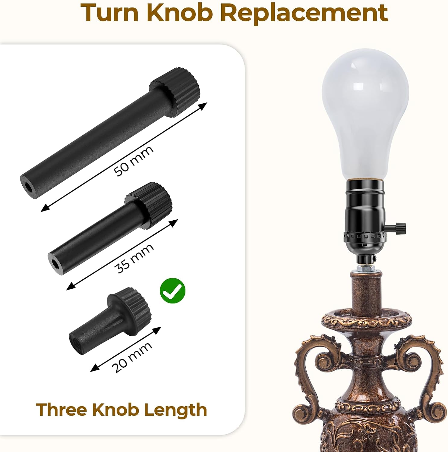 DiCUNO Light Lamp Turn On/Off Switch Knobs Replacement, Black, 20mm, 4-Pack