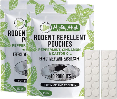 Mighty Mint Rodent Repellent Pouches with Glue Dots, 10 Count Pack of 2
