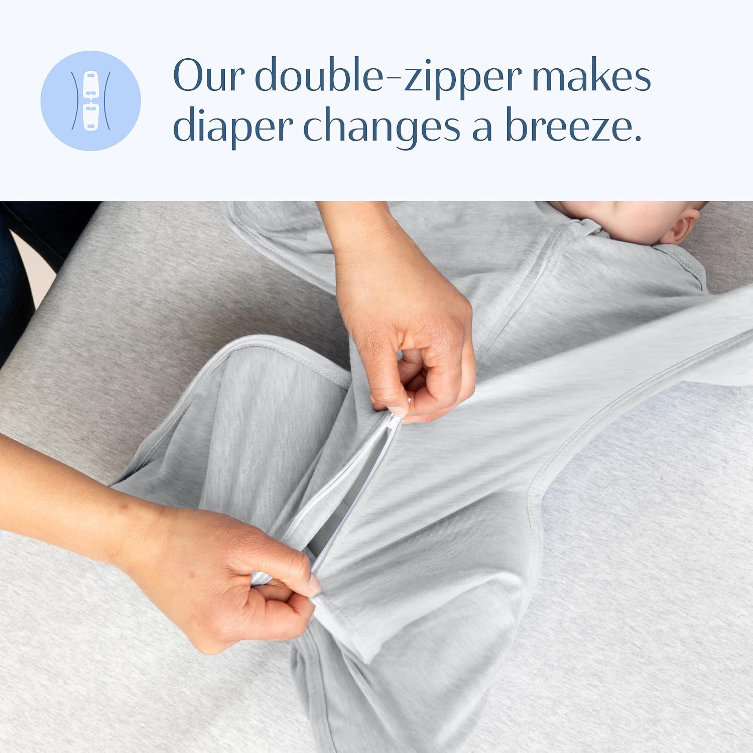 SleepingBaby Zipadee-Zip Transition Swaddle - Cozy Baby Swaddling Blanket with Zipper Convenience - Roomy Wearable Blanket for Easy Diaper Changes - 4-8 Month - Recharge Silver Heather