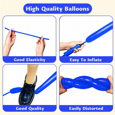 260 Blue Long Balloons for Balloon Garland Thickening Skinny Latex Twisting Animals Modeling Christmas Birthday Wedding Party Festival Decorations 100pcs