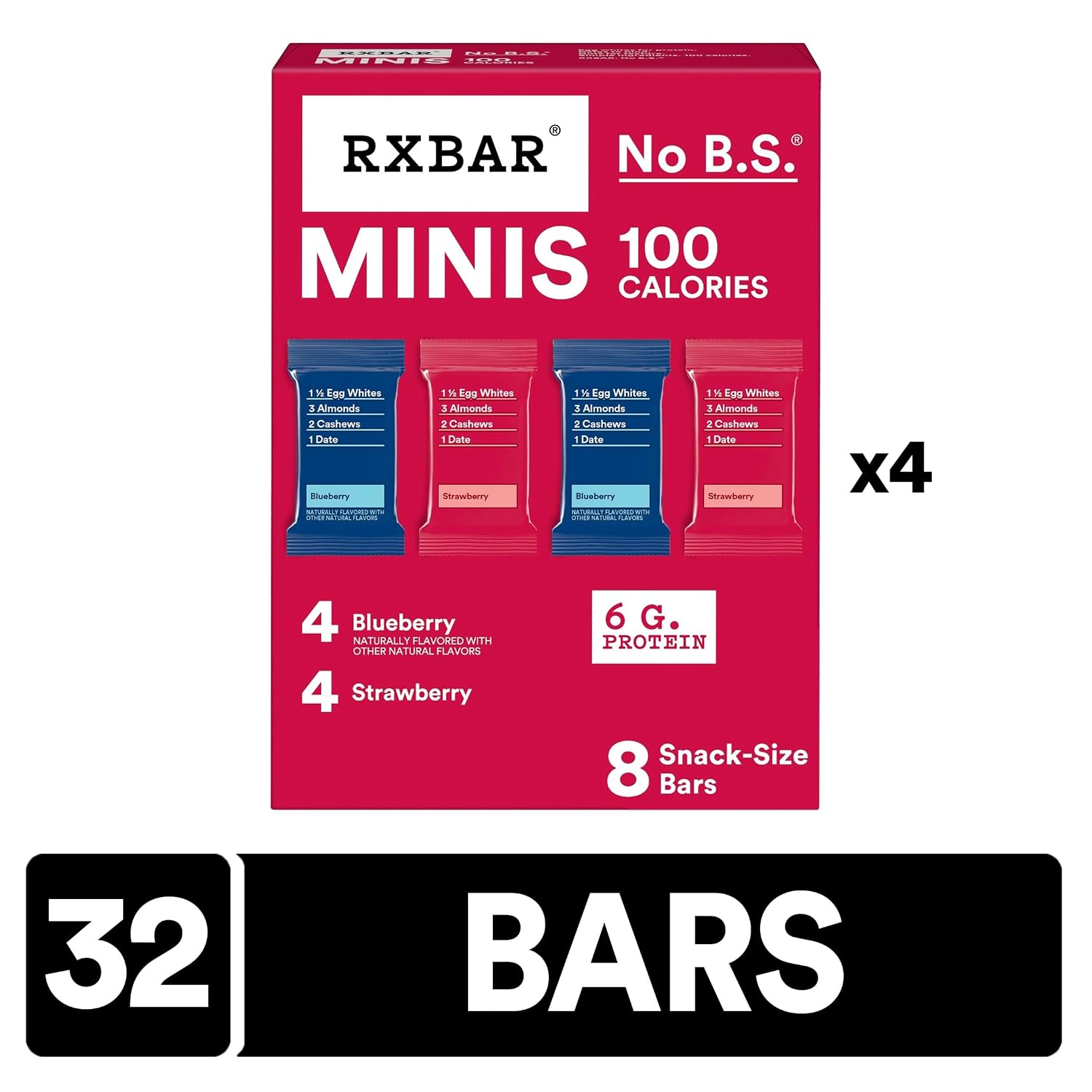 RXBAR Minis Protein Bars, 6g Protein, Gluten Free Snacks, Blueberry & Strawberry Variety Pack (4 Boxes, 32 Bars)