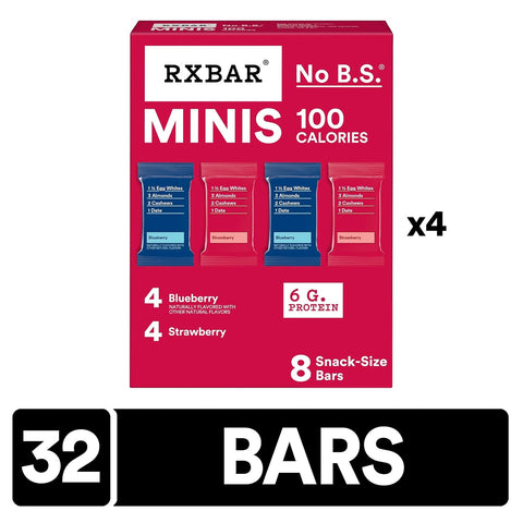 RXBAR Minis Protein Bars, 6g Protein, Gluten Free Snacks, Blueberry & Strawberry Variety Pack (4 Boxes, 32 Bars)