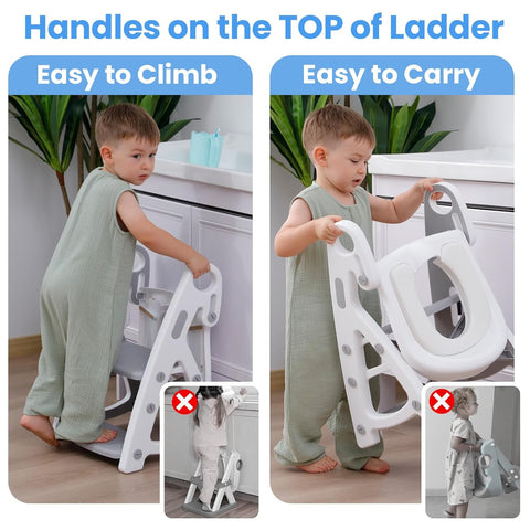 Primlect Potty Training Toilet, 2-in-1 Stable Potty Seat with Step Stool | Adjustable Seat and Step Height, Extra Wide Step, Anti-Slip Pad, Splash Guard, for Boys and Girls, Grey