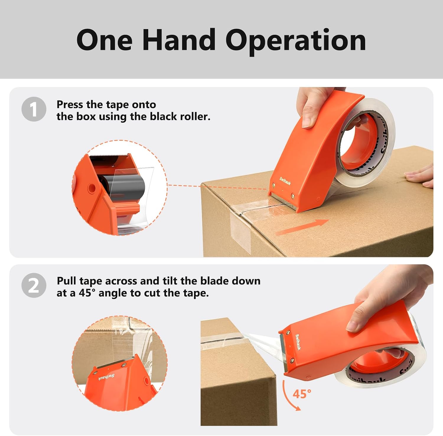 Swihauk 1.88 in x 66.6 YDs Heavy Duty Packing Tape with Dispenser, Strong & Durable Shipping Tape, Packaging Tape, Clear Package Tape for Shipping Moving Storage and Mailing, 2 Roll + 2 Dispenser