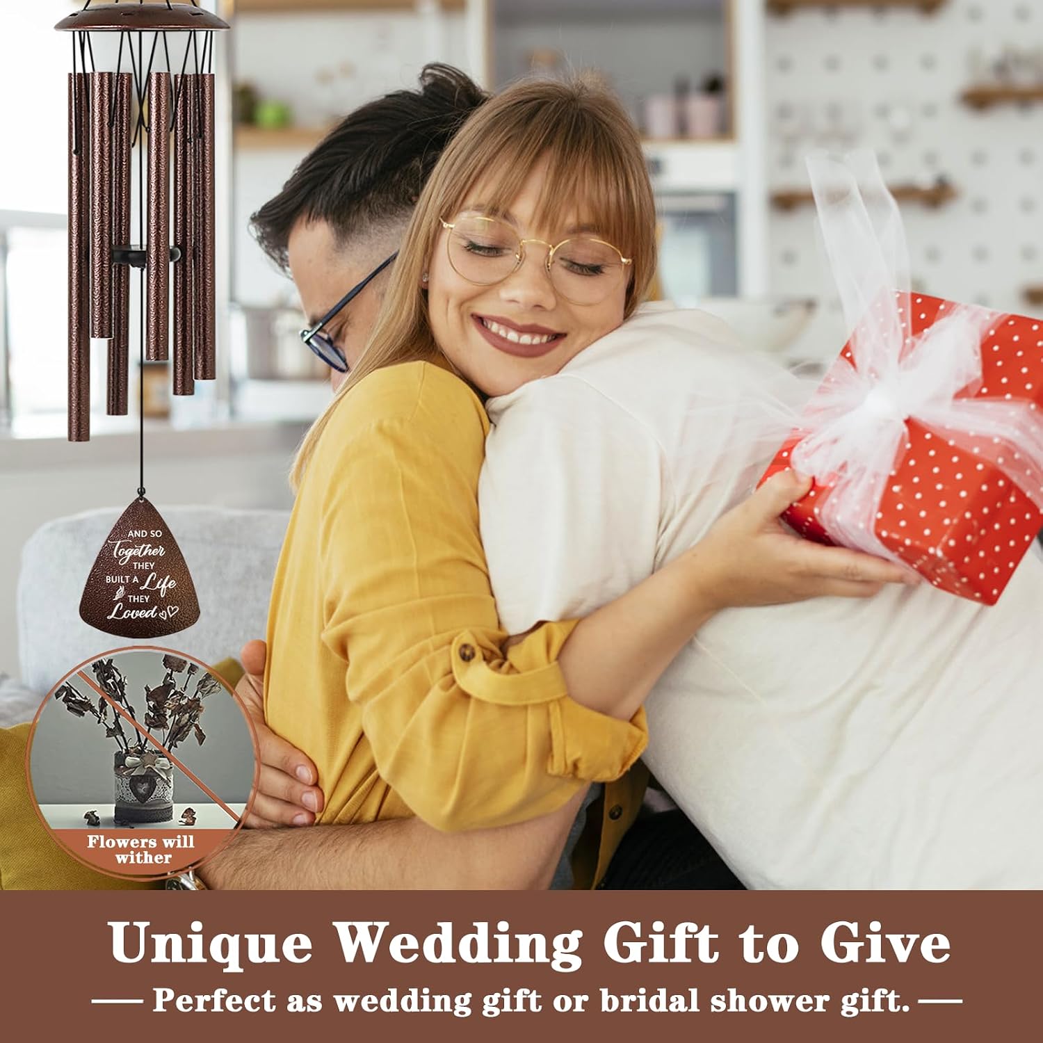 Wedding Gifts for Couples, 32" Bronze Wind Chimes Gift for Wedding Engagement Newly Wed, Bridal Shower Gift for Bride, Mr and Mrs Gifts