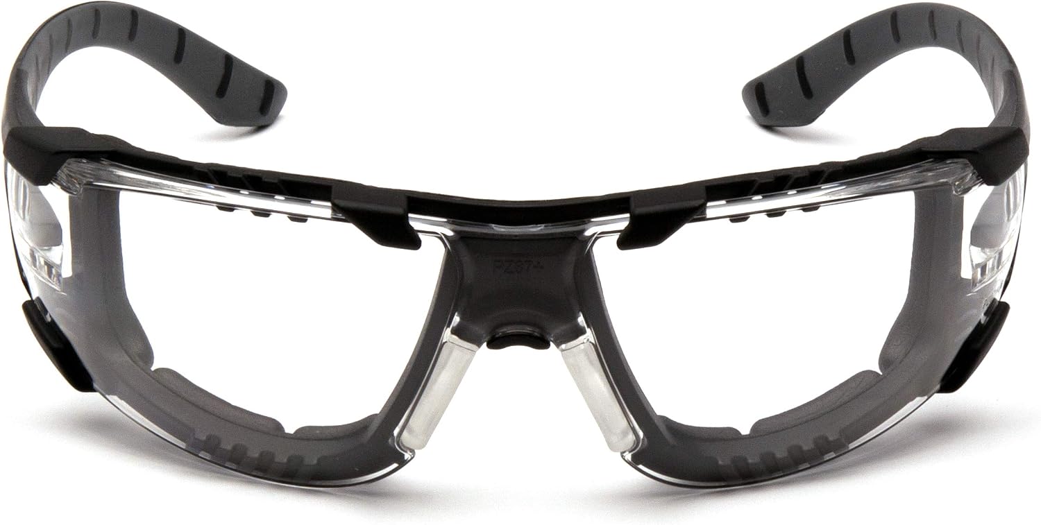 Pyramex Endeavor Plus Safety Glass Black/Gray Frame With Foam Padding Clear H2MAX Anti-fog Lens