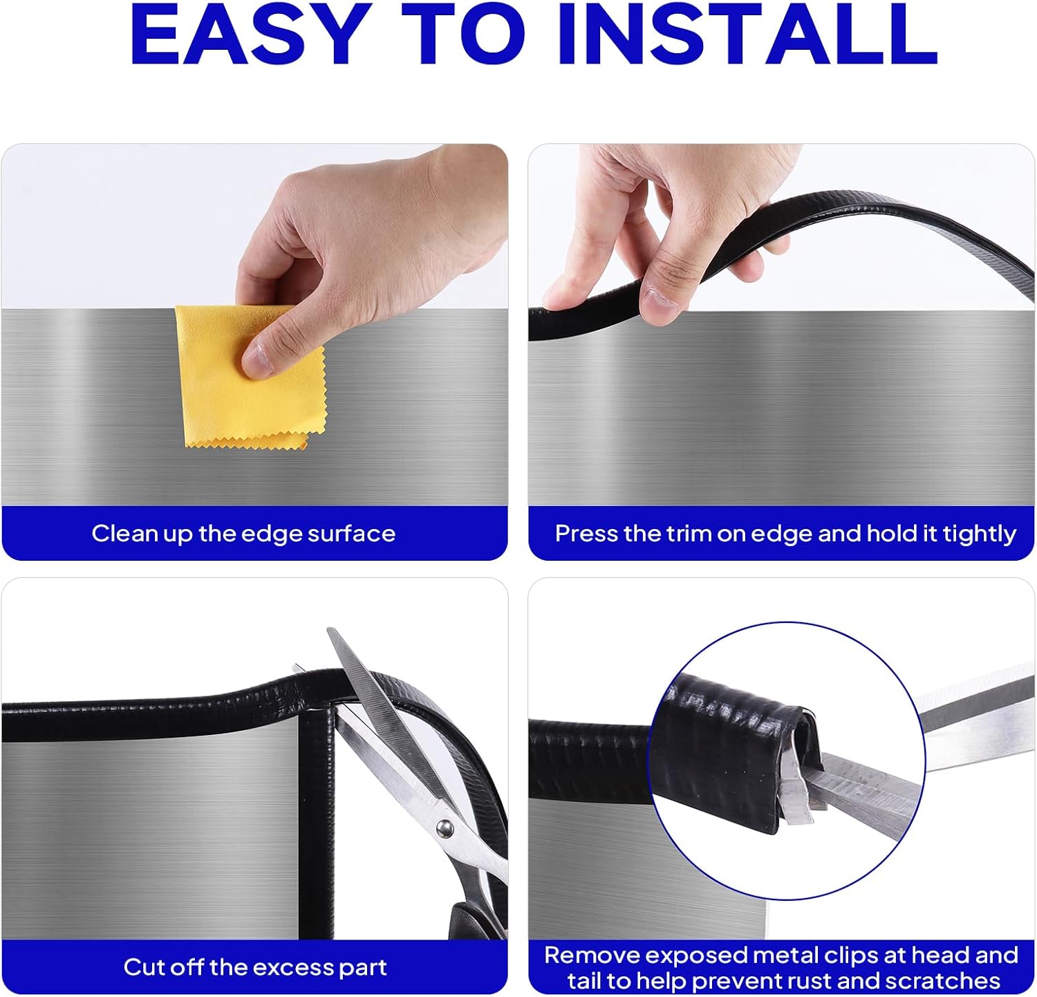 Rubber Edge Trim, U Channel Edge Trim with Metal Clips Edge Guard Protector, PVC Rubber Seal Strip for Sheet Metal, Car Doors, Hatches, Table Corners, Fit 3/64" to 1/4"(1.2mm-6.4mm), 32Ft, Black