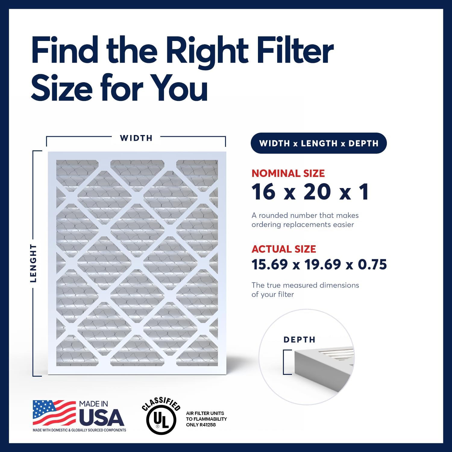 BNX TruFilter 16x20x1Air Filter MERV 13 AC Filter, HVAC Furnace Filter, 4 Pack (ACTUAL SIZE 15.69"x19.69"x0.75") Allergies, Dust, Pet Dander & Smoke - MADE IN USA - MPR1500 / FPR 10