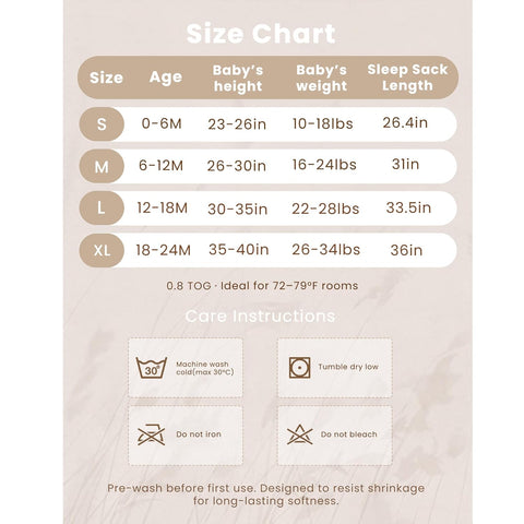 Konssy Muslin Baby Sleep Sack 6-12 Months, 0.8 TOG Baby Wearable Blanket