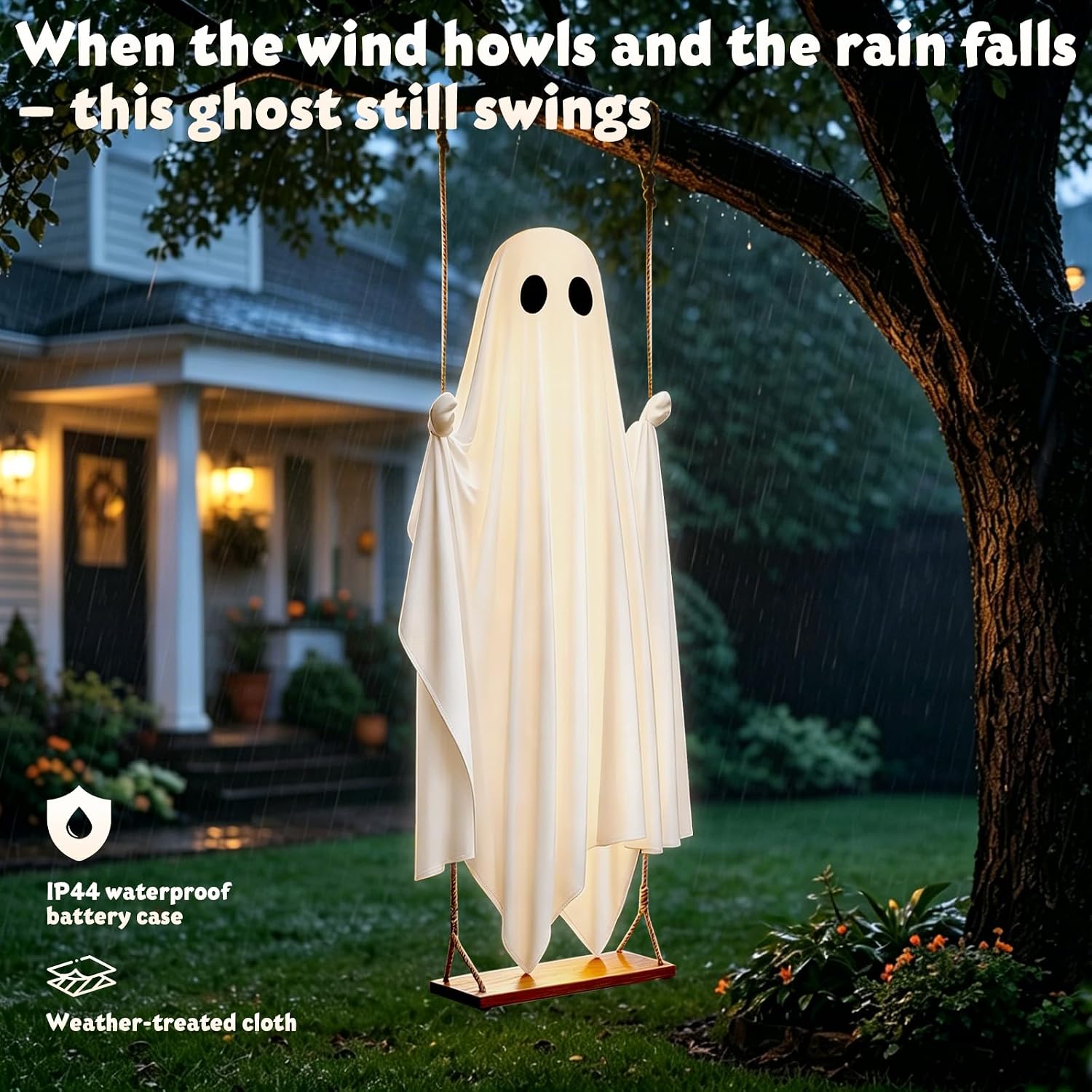 5 FT Swinging Ghost Halloween Decor - Outdoor Halloween Decorations