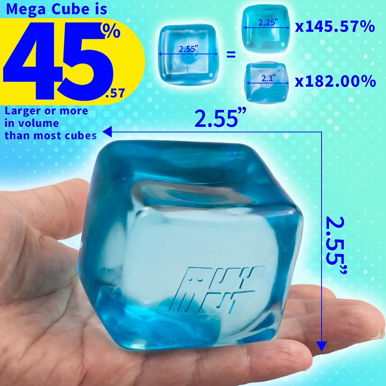 Premium MEGA Cube – Oversized Heavy-Duty Squishy Fidget Toy for Big Hands & Adults, Ultra-Firm Gel for Stress Relief & Sensory Focus, Lab & CPC/ASTM Certified (Blue)