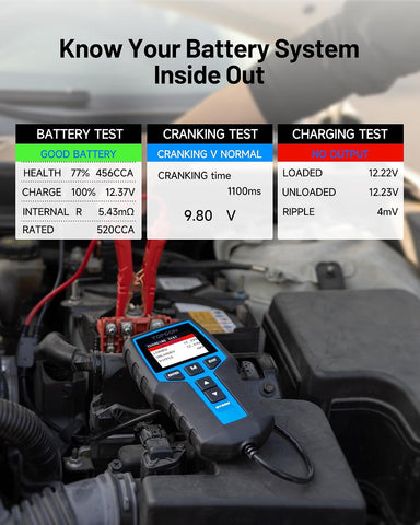 TOPDON BT200 Car Battery Tester, 12V/24V, 100-2000 CCA Load Tester