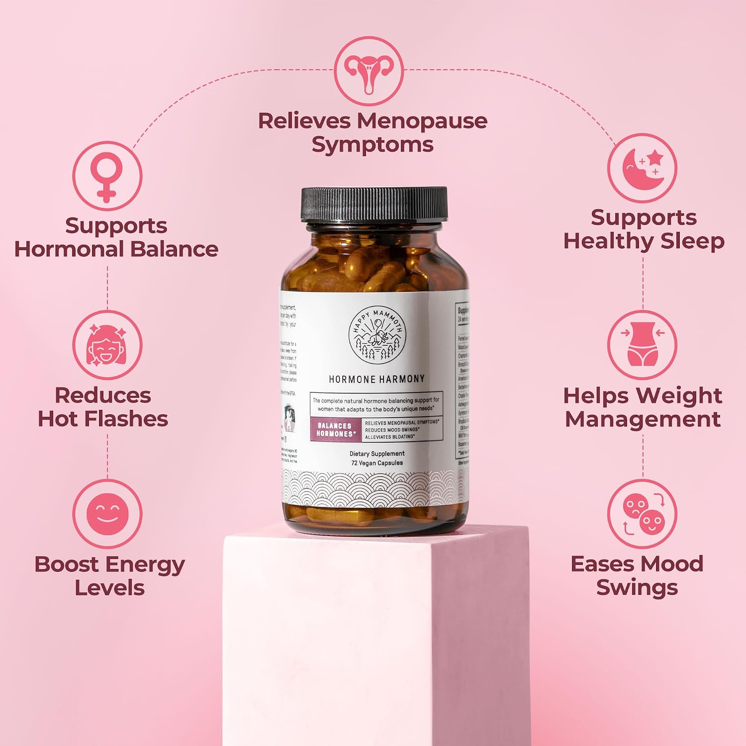 Happy Mammoth **Not Available Hormone Harmony Natural Hormonal Support for Women, Relief for Menopause, Perimenopause, Healthy Hormonal Balance, Hot Flashes. 72 Capsules.