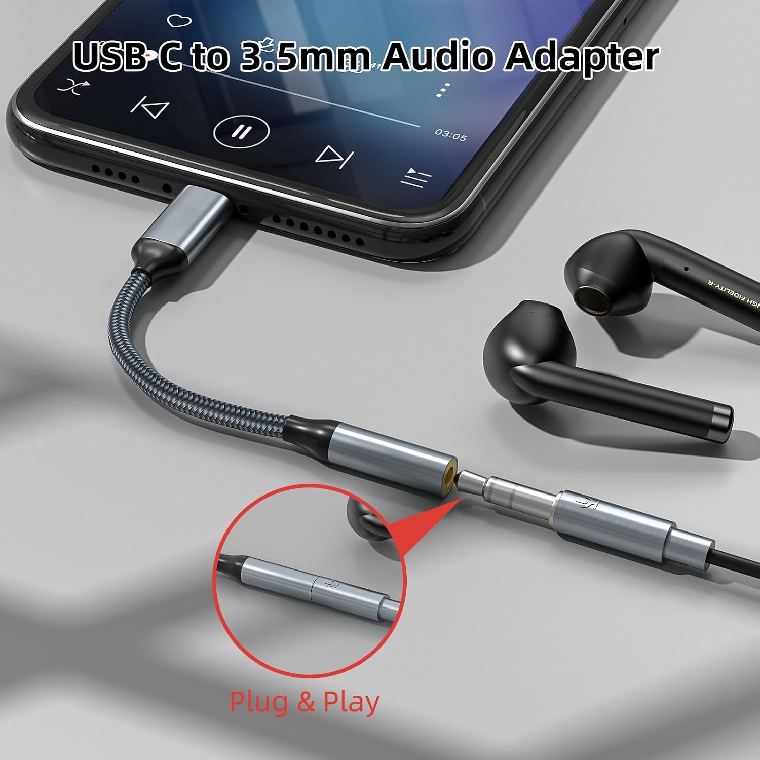 TIPSEAN USB C to 3.5mm Headphone Jack Adapter(2 Pack), USB-C to Aux Audio Dongle Cable for iPhone 17 Pro Max/17 Pro, 16/15 Pro Max, 16/15 Pro, Galaxy S23-S21 Ultra, Pixel, iPad Pro, MacBook (Gray)