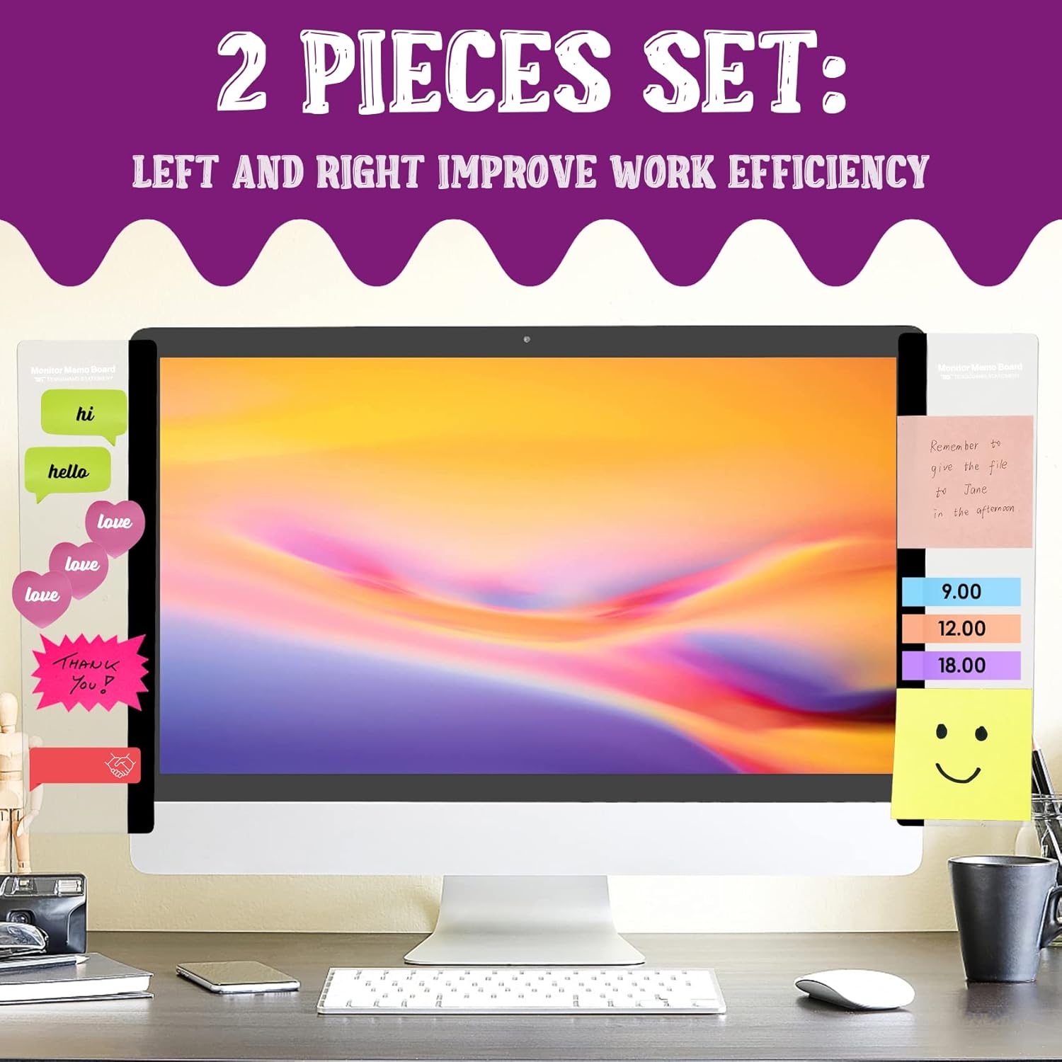 Office Desk Accessories 2pcs Computer Monitor Memo Board Office Supplies