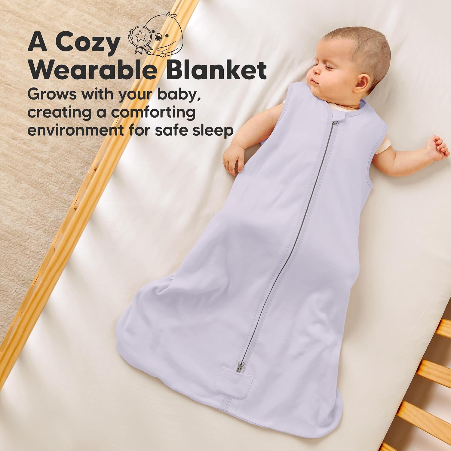 2-Pack Baby Sleep Sacks, Zipper Wearable Blanket,100% Cotton (Lilac, M)