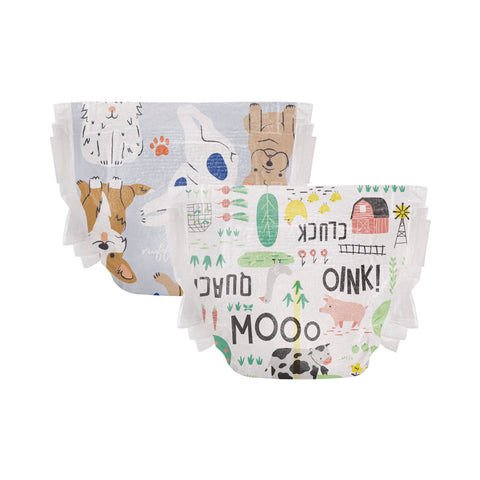 The Honest Company Clean Conscious Diapers | Plant-Based, Sustainable | Barnyard Babies + It’s A Pawty | Club Box, Size 7 (41+ lbs), 32 Count