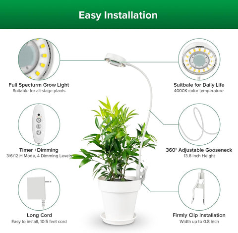 SANSI Grow Lights for Indoor Plants, Pot Clip-On Plant Lights, 10W 1-Pack