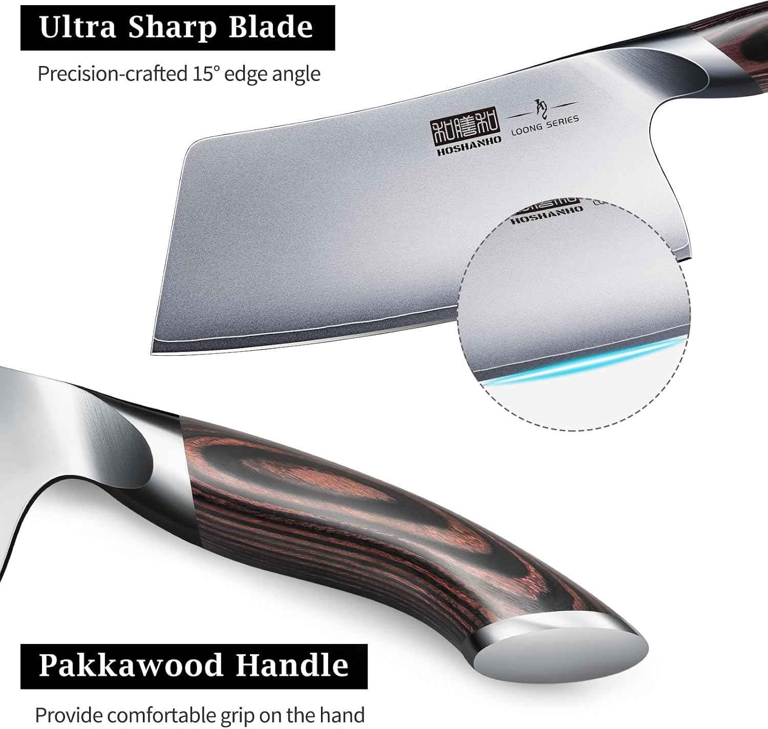 HOSHANHO Cleaver Knife 7 Inch, Ultra Sharp Vegetable Meat Chopper Knife