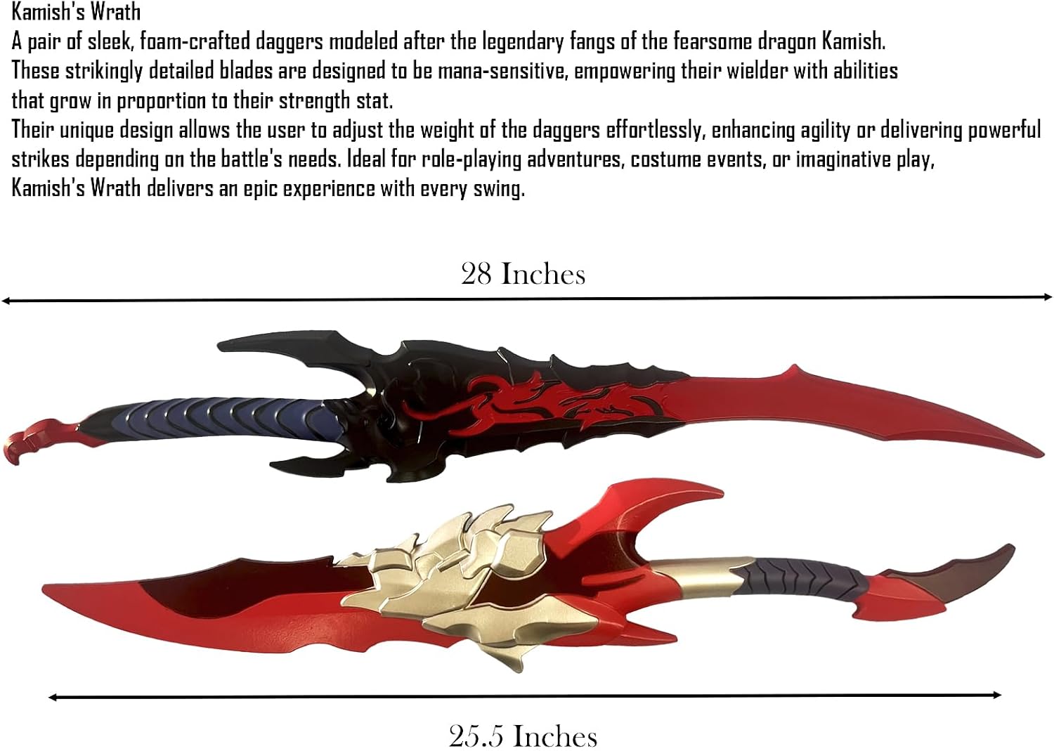 LALAPORT 2 Pcs Set Medieval Fantasy S Leveling Kamish Wrath Foam Dagger for Cosplay, Collection, Roleplaying, Prop, Costume, Christmas
