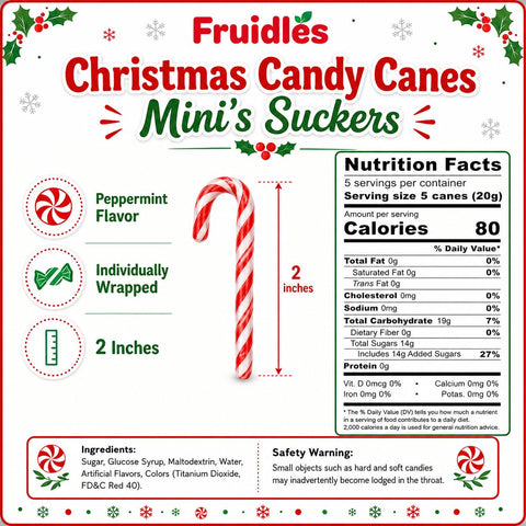 Fruidles 500 Mini Christmas Candy Canes Mini's Suckers, Peppermint Flavor, Individually Wrapped, 2 inches, 500-Pack