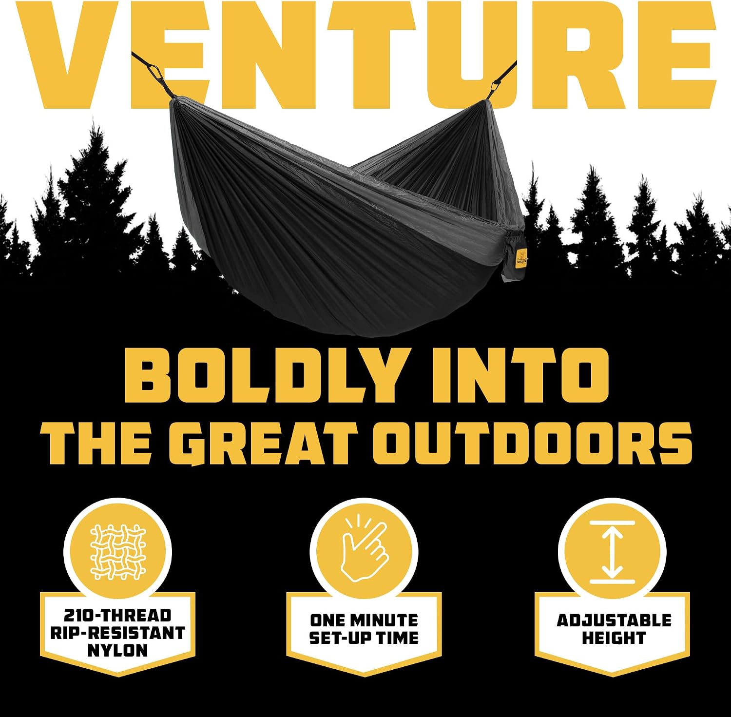 Wise Owl Outfitters Hammock for Camping Single Hammocks Gear for The Outdoors Backpacking Survival or Travel - Portable Lightweight Parachute Nylon SO Black & Grey