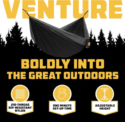 Wise Owl Outfitters Hammock for Camping Single Hammocks Gear for The Outdoors Backpacking Survival or Travel - Portable Lightweight Parachute Nylon SO Black & Grey