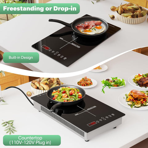 1900W 2 Burner Induction Cooktop Portable Built-in