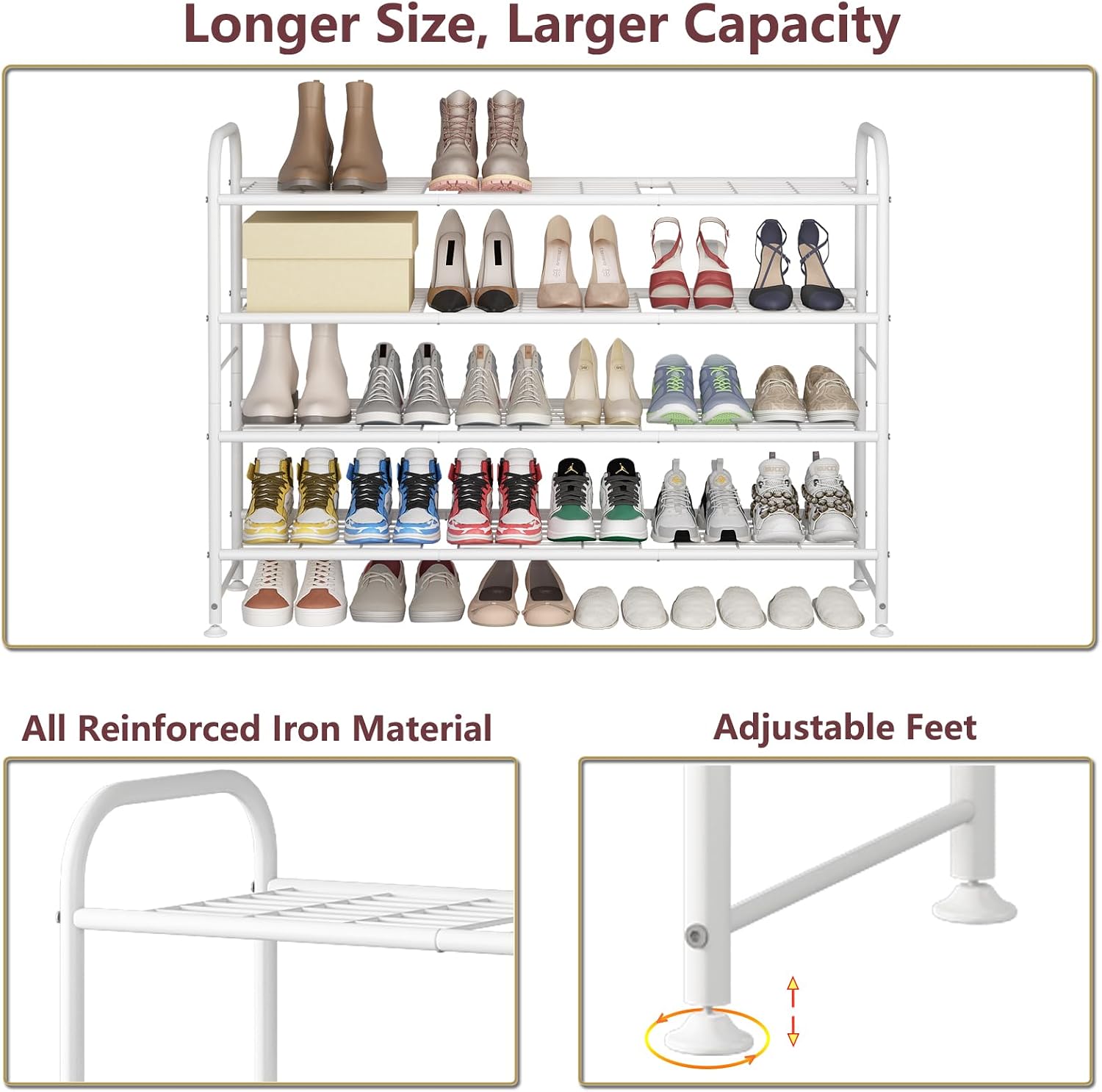 LINZINAR 4 Tier Long Shoe Rack for Closet Metal Shoe Organizer for Entryway