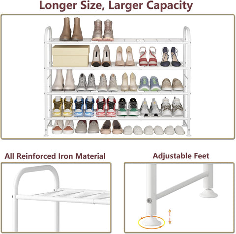 LINZINAR 4 Tier Long Shoe Rack for Closet Metal Shoe Organizer for Entryway