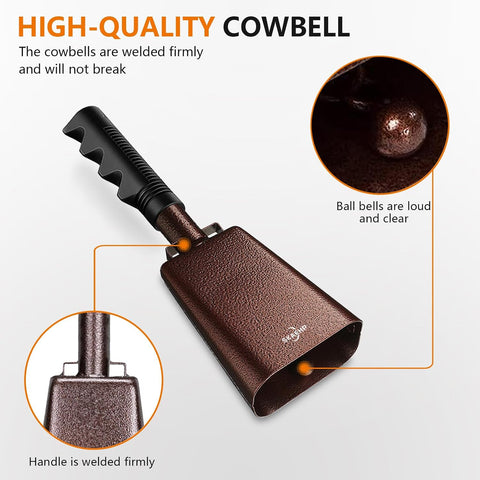 Cow Bells for Sporting Events, 10 Inch Steel Cowbell 2 Pack