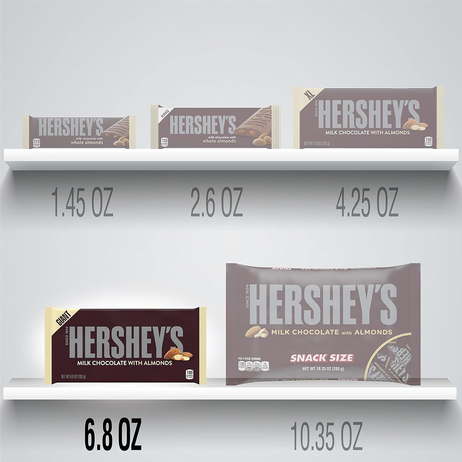 HERSHEY'S Milk Chocolate with Almonds Giant Candy, 6.8 Ounce (Pack of 12)