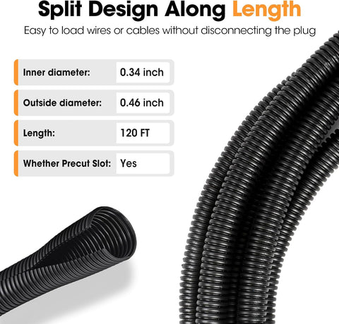 120 FT Wire Loom 3/8 Inch, Split Wire Loom Tubing Wire Conduit, Wire Protector Tubing – Black