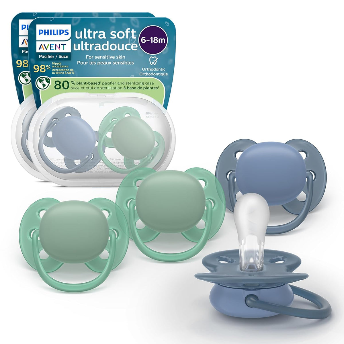 Philips Avent Ultra Soft Baby Pacifier for 6-18 Months, BPA-Free, 4-Pack