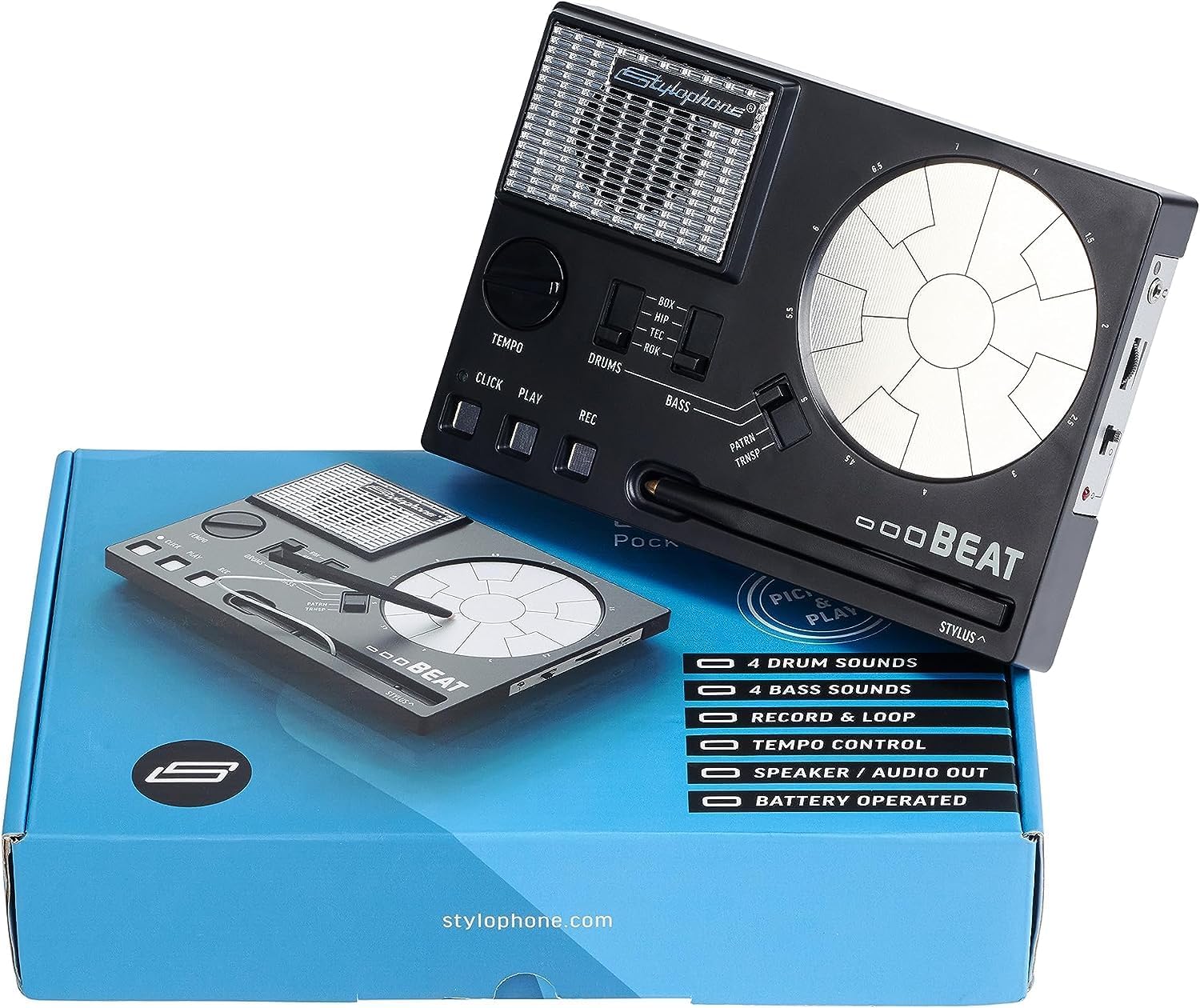 Stylophone Beat - Compact Stylus Drum Machine | 4 Drum Kits & 4 Bass Sounds | Rhythm Machine Beat Maker | Drum Loop Machine