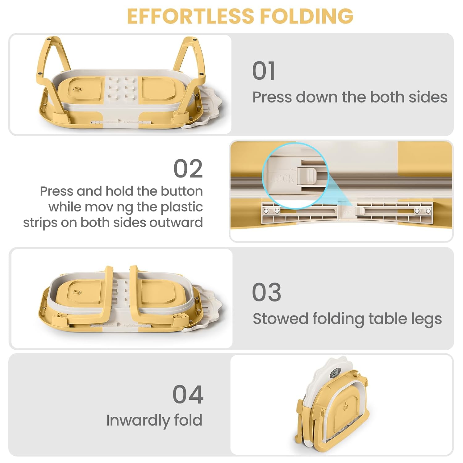 TPN Collapsible Baby Bathtub for Infants to Toddler with Real-time Temp Monitor+Floating Cushion 1 (Yellow, Little Lion)