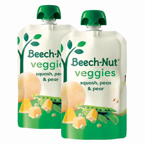 Beech-Nut Baby Food Pouches, Squash Peas Pears Veggie Puree Baby & Toddler Food, 3.5 oz (24 Pack)